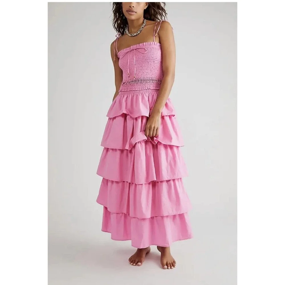 Free People Pink Tiered Maxi Dress - Picture 1 of 10